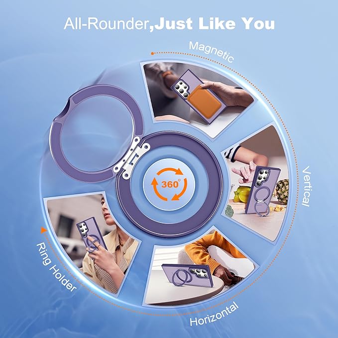 Compatible with Samsung Galaxy S24 Ultra Case with 360Rotatable Magnetic Ring Stand Compatible with Mag-Safe Military Protection Matte Translucent Phone Cases for S24 Ultra 6.8",Dark Purple