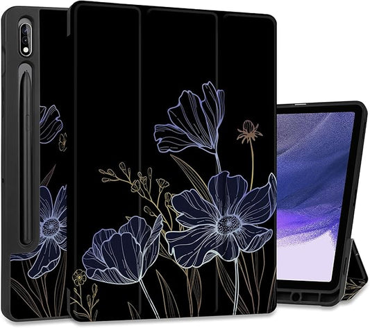 Case for Samsung Galaxy Tab S8 2022 & S7 2020, Shockproof Tablet Case for Samsung Tab S8/S7 11 inch with Auto Sleep/Wake & Trifold Stand & Soft TPU Back Cover, Floral Foliage