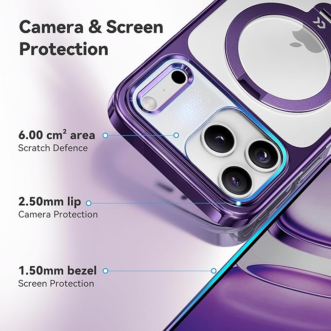 CASEKOO Purple Designed for iPhone 17 Pro Case with 360 Spin Magnetic Stand [Fit for MagSafe][17FT Military Protection] Slim Polished for iPhone 17 Pro Case with Stand 6.3'', Purple