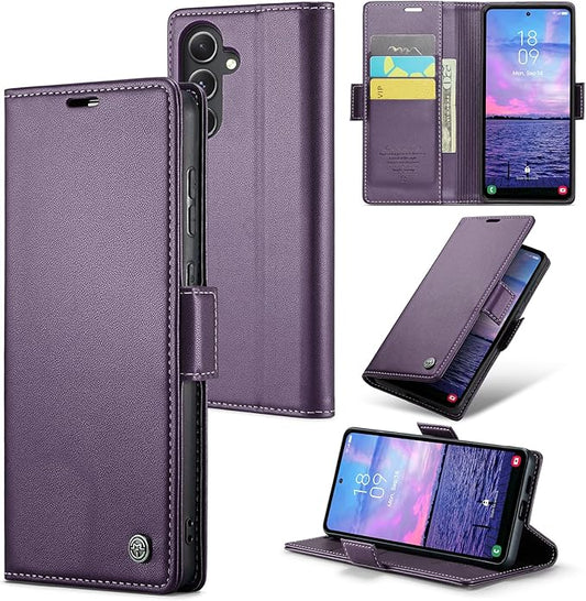 Case for Samsung Galaxy S23 FE Wallet Case, RFID Blocking PU Leather Flip Folio Cover Card Holder Kickstand Shockproof Phone Case Compatible with Samsung Galaxy S23 FE, Purple