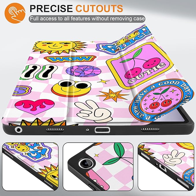 MEEgoodo Case for Samsung Galaxy Tab A9 Plus 11 inch Cover 2024 2023 with S Pen Holder, A9+ Smart Tablet Cases with Leather Trifold Stand+Soft TPU Back Shell+Smart Auto Wake/Sleep, Pattern Stickers