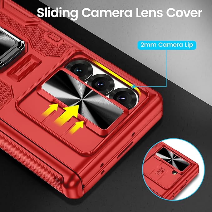 VEGO for Galaxy Z Fold 6 Case with Belt Clip Holster, 360°Ring Magnetic Kickstand & Camera Cover & Front Screen Protector & Hinge Protection Shockproof Cover for Z Fold 6 - Classic Red