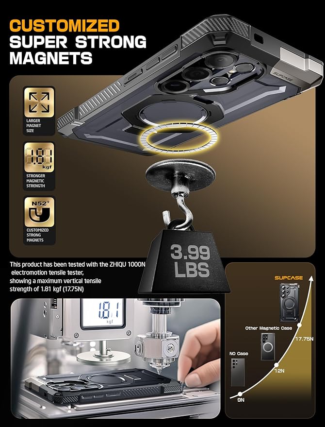 SUPCASE for Samsung Galaxy S25 Ultra Case with Stand (Unicorn Beetle Grip), [S Pen Friendly] [Compatible with MagSafe] [Military-Grade Protection] Magnetic Translucent Back Phone Case, Black