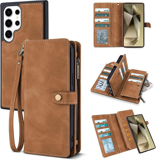 TwoHead for Samsung Galaxy S24 Ultra Wallet Case with Card Holder & Detachable Magnetic Phone Case for Galaxy S24 Ultra,PU Leather Shockproof Protective Phone Cover Wallet(6.8 in,Brown)