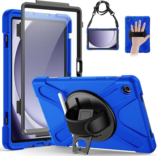 Gerutek Case for Samsung Galaxy Tab A9+/ A9 Plus Case 11" 2023, Full-Body Drop Protection Shockproof Cover with Screen Protector, 360° Rotating Stand, Hand/Shoulder Strap, Pencil Holder, Blue