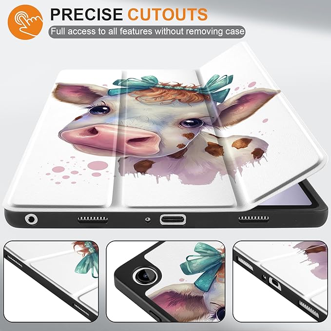 MEEgoodo Case for Samsung Galaxy Tab A9 Plus 11 inch Cover 2024 2023 with S Pen Holder, A9+ Smart Tablet Cases with Leather Trifold Stand+Soft TPU Back Shell+Smart Auto Wake/Sleep, Baby Cow