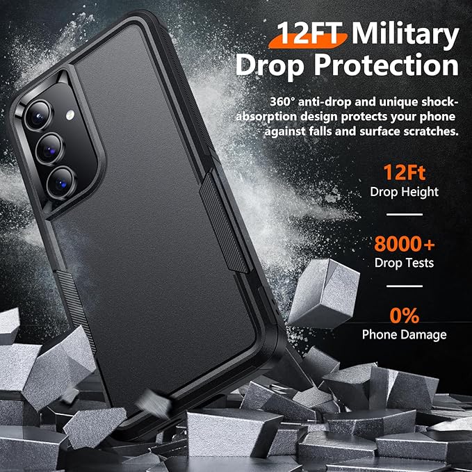 Red2Fire for Samsung Galaxy S24 Case, with 2Pcs [Tempered Glass Screen Protector+Camera Protector][Military Grade Shockproof] Heavy Duty Full Body Protection Phone Case for S24 Case,Black