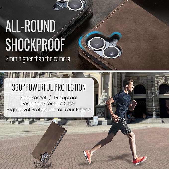 for iPhone 17 Case, Flip Wallet Leather Case with Card Holder Magnetic Closure Shockproof Kickstand Protective Phone Cases Cover for iPhone 17, Coffee