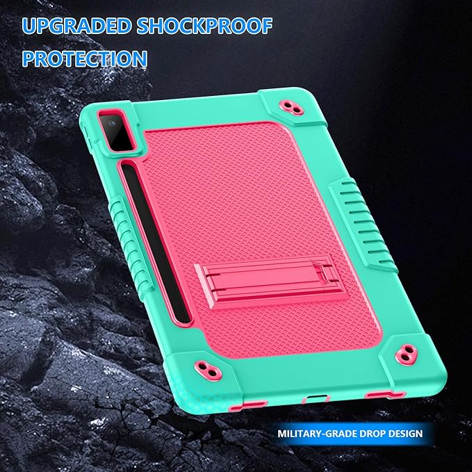 for Lenovo Tab P12 12.7 Inch Tablet Case,Heavy-Duty Drop-Proof Shockproof Hybrid Kids Protective Case for Lenovo Tab P12 TB-370FU/Xiaoxin Pad Pro 371FC+Screen Protector (Green/Pink,2 Pack)