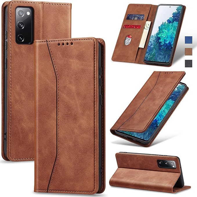 Jasonyu Flip Wallet Case for Samsung Galaxy S20 FE 5G,Leather Magnetic Folio Cover with Card Holder,Kickstand - TPU Shockproof Durable Protective Phone Case,Brown