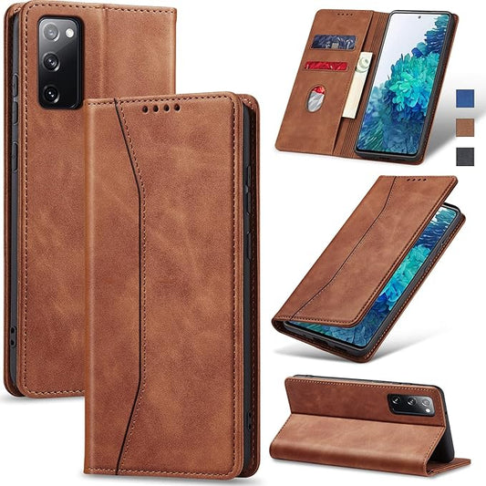 Jasonyu Flip Wallet Case for Samsung Galaxy S20 FE 5G,Leather Magnetic Folio Cover with Card Holder,Kickstand - TPU Shockproof Durable Protective Phone Case,Brown
