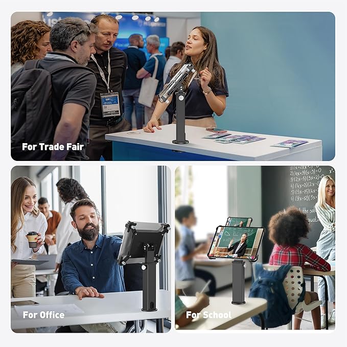 AboveTEK iPad Desk Grommet Mount, Adjustable Tablet Desk Mount with 360° Rotation & 180° Tilt, Fits 9.7"-13" Tablets, Anti-Theft iPad Stand, Heavy-Duty Aluminum Tablet Stand, Perfect for Work (Black)