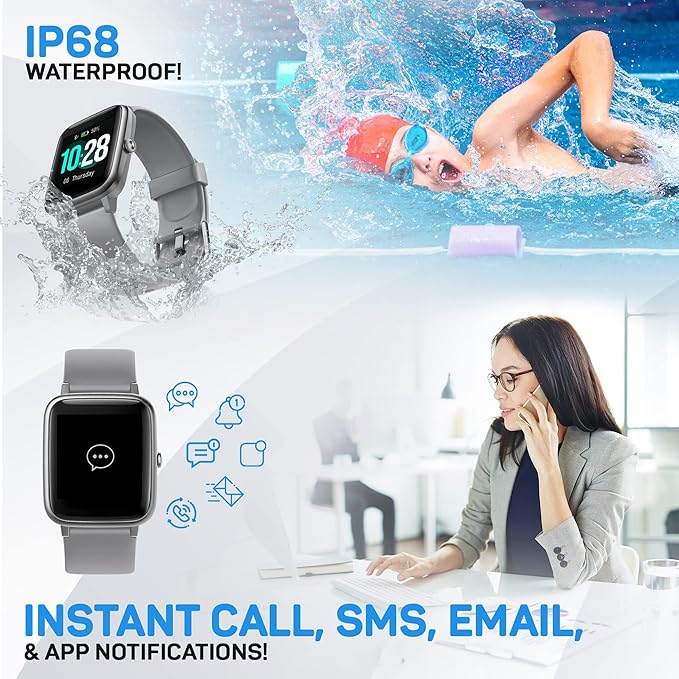 OCTANDRA Move VeryFitPro Smart Watch HR Heart Rate Sleep Monitor IP68 Waterproof Activity Fitness Tracker Step Counter Pedometer Exercise Running Watch Fitness Watches for Men & Women (ID205L) (Grey)