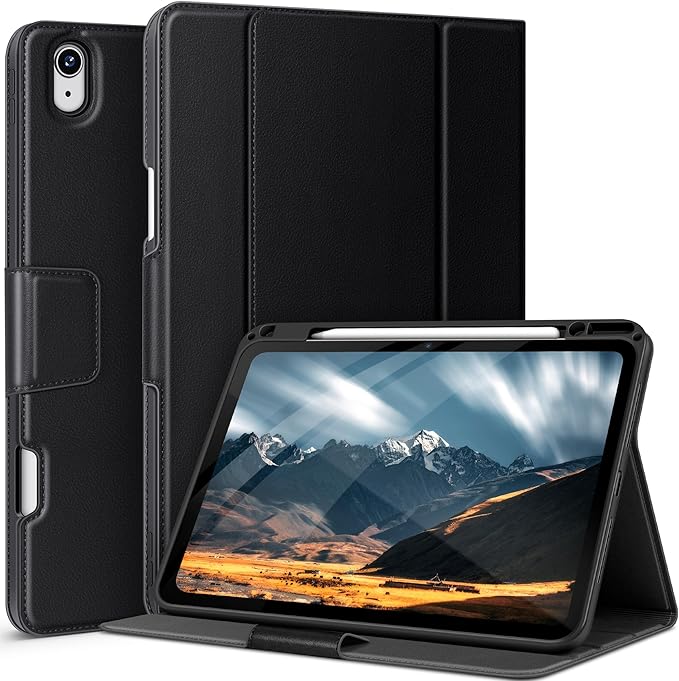 auaua Case for iPad Air 13 inch (M3/M2) 2025/2024, with Pencil Holder and Pocket, Multiple Viewing Angles, Magnetic Closure, Auto Sleep/Wake (Black)