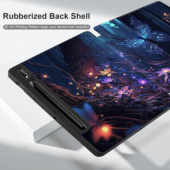 Case for Samsung Galaxy Tab S8 2022 & S7 2020, Shockproof Tablet Case for Samsung Tab S8/S7 11 inch with Auto Sleep/Wake + Trifold Stand + Soft TPU Back Cover, Glowing Flower