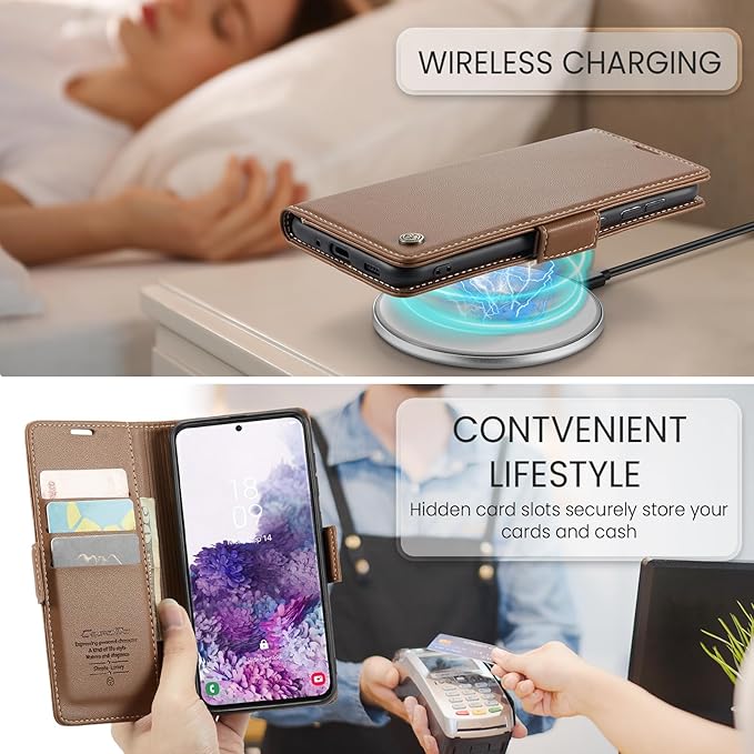 Case for Samsung Galaxy S20 Wallet Case, RFID Blocking PU Leather Flip Folio Cover Card Holder Kickstand Shockproof Phone Case Compatible with Samsung Galaxy S20, Brown