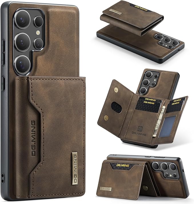 SZHAIYU M2 2 in 1 Detachable Leather Phone Cases for Samsung Galaxy S25 Ultra 5G Case Wallet with Card Holder Men 6.8'' (Coffee)