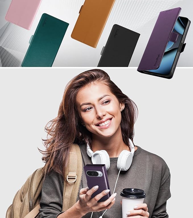 Wallet Flip Case for Google Pixel 10/10 Pro 5G - [RFID Blocking] Luxury PU Leather Card Holder Magnetic Phone Cover with Kickstand,Shockproof Protective Case,Purple