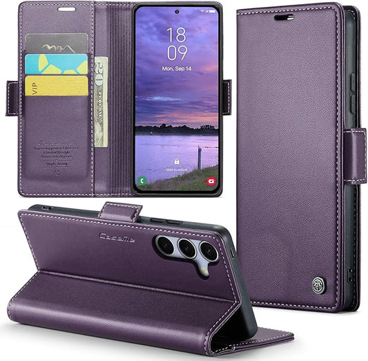 for Samsung Galaxy S25 Case, Premium PU Leather Wallet Case Flip Cover with [RFID Blocking][Card Holder][Stand Function] Shockproof Protective for Samsung Galaxy S25, Purple