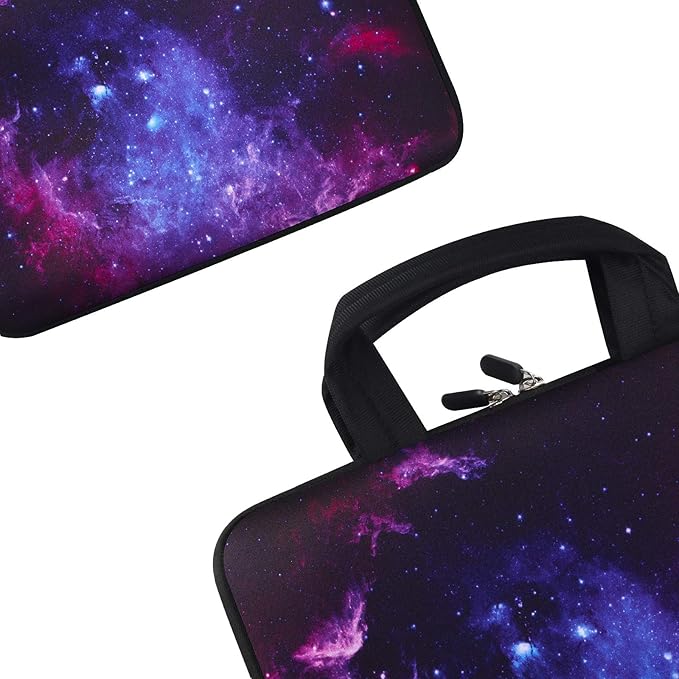 Violet Mist 11 11.6 12 Inch Laptop Sleeve Funny Galaxy Pattern Laptop Carrying Bag Case with Handle Cute Protective Neoprene Notebook Tablet Computer Travel Cover Pouch Briefcase, Purple Galaxy