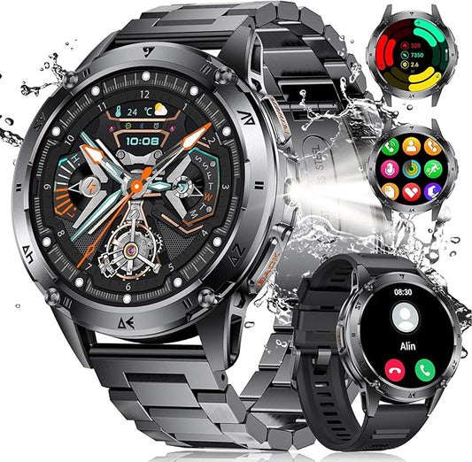 LIGE Military Smart Watch for Men iPhone Android 1.43" HD Amoled Rugged 110+ Sport Modes IP68 Waterproof Answer/Make Call Fitness Running Heart Rate Blood Pressure Health Mens Smartwatch