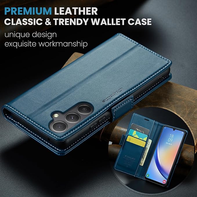 for Samsung Galaxy A34 5G Case, Premium PU Leather Wallet Case Flip Cover with [RFID Blocking][Card Holder][Stand Function] Shockproof Protective for Samsung Galaxy A34 5G, Blue