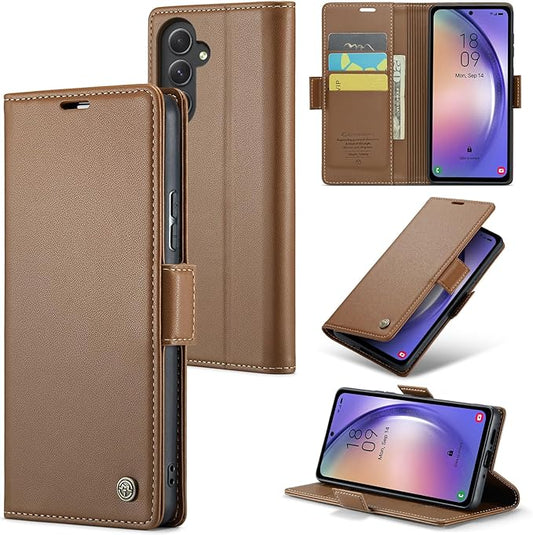 for Samsung Galaxy A54 5G Case, Premium PU Leather Wallet Case Flip Cover with [RFID Blocking][Card Holder][Stand Function] Shockproof Protective for Samsung Galaxy A54, Brown
