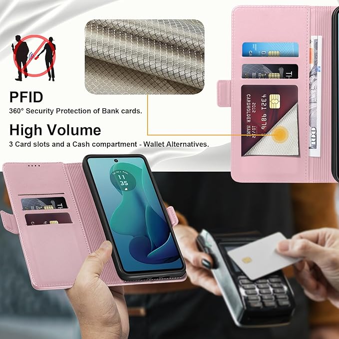 Wallet Flip Case for Moto G 5G (2024) - [RFID Blocking] Luxury PU Leather Card Holder Magnetic Phone Cover with Kickstand,Shockproof Protective Case,Pink