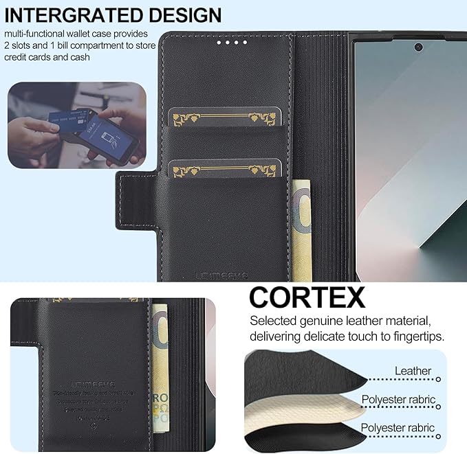 HXY Wallet Case for Samsung Galaxy Z Fold 7 with S Pen Holder, PU Leather Magnetic Flip Case for Men Women with Card Holder Kickstand Shockproof Protection Case for Galaxy Z Fold 7 2025 (Black)