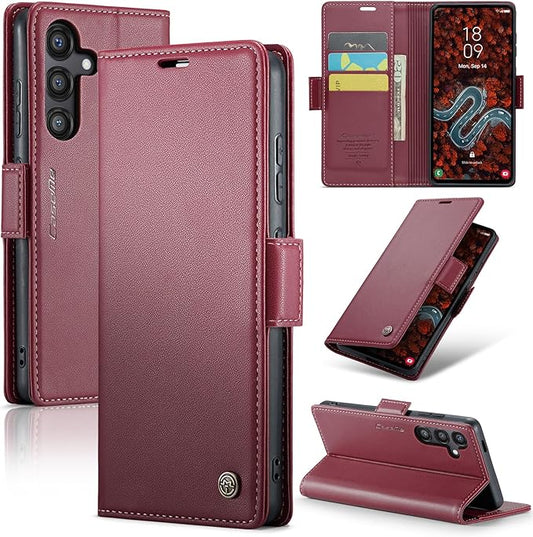 AUPAI for Samsung Galaxy S24 Plus Wallet Case with Credit Card Holder, PU Leather RFID Blocking Folio Flip Kickstand Magnetic Clasp Protective Phone case for Women Men Wine Red