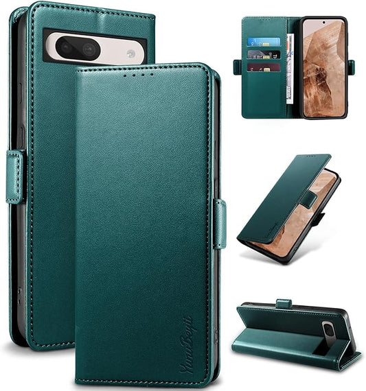 Wallet Flip Case for Google Pixel 8A - [RFID Blocking] Luxury PU Leather Card Holder Magnetic Phone Cover with Kickstand,Shockproof Protective Case,Green