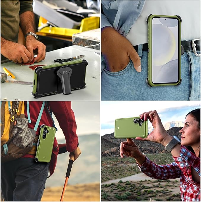 M MYBAT PRO Maverick Series for Samsung Galaxy S25 Plus Case with Belt Clip Holster, 6.7 inch, Heavy Duty Military Grade Drop Protective Case with 360° Rotating Stand (No Screen Protector) Army Green