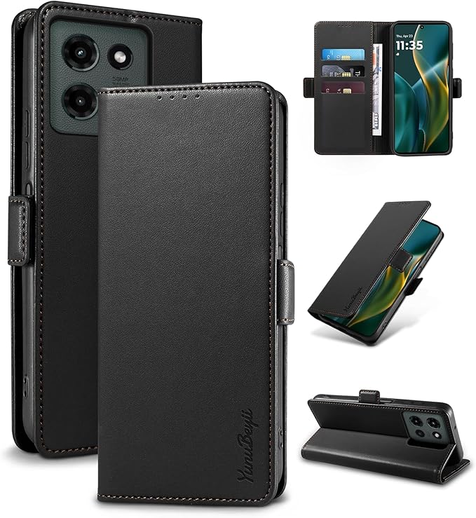 Wallet Flip Case for Moto G 5G (2025) - [RFID Blocking] Luxury PU Leather Card Holder Magnetic Phone Cover with Kickstand,Shockproof Protective Case,Black