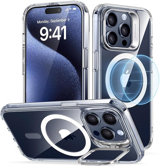 ESR for iPhone 15 Pro Case, Compatible with MagSafe, Military-Grade Protective Clear Case for iPhone 15 Pro,Built-in Stash Stand Phone Case, Scratch-Resistant Back Cover, Classic Series,Clear