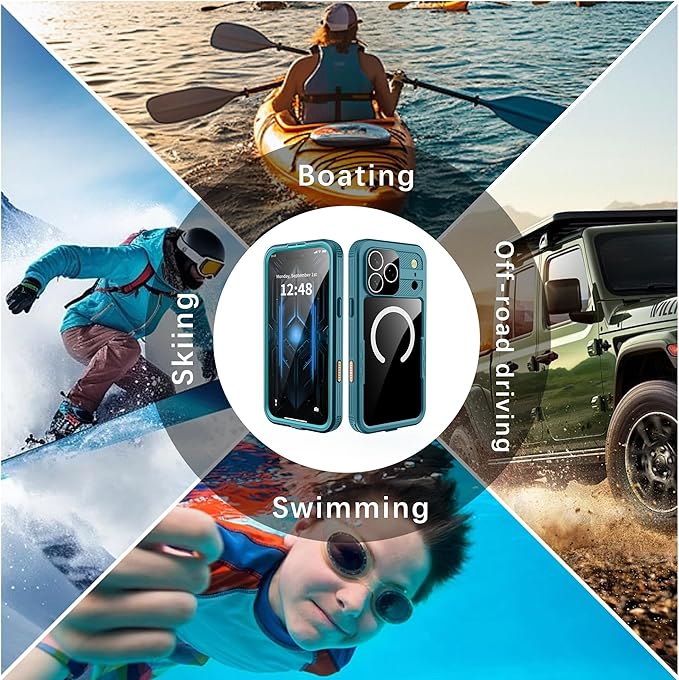 GOLDJU Magnetic for iPhone 17 Pro Max Case-Waterproof, Built-in Screen & Camera Protector-IP68 Underwater Full Body 16FT Military Dropproof Shockproof Case for 17 Pro Max 6.9''- Blue