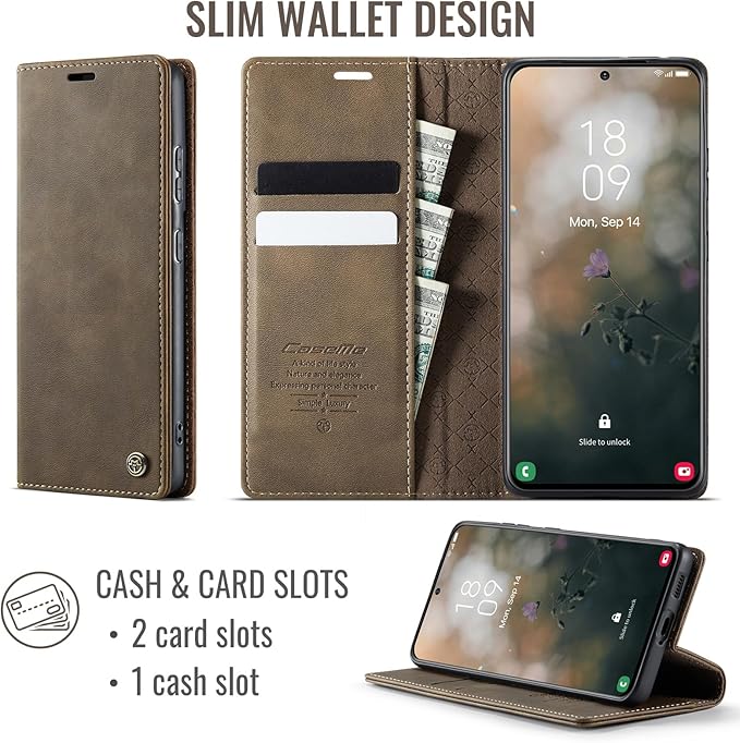 Wallet Case for Samsung Galaxy S21 Ultra Leather Wallet Flip Cover with Card Holder, Kickstand, Magnetic Closure, RFID Blocking TPU Shockproof Phone Case Compatible with S21 Ultra, Coffee