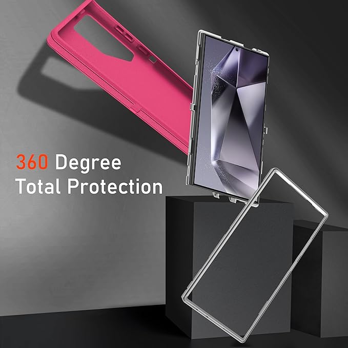 for Samsung Galaxy S24 Ultra Case with [2 Pack] HD Screen Protector, [Military-Grade] Shockproof Dust/Drop Proof 3-Layer Full Body Protection Heavy Duty Case for S24 Ultra, Pink