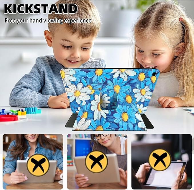Case for Samsung Galaxy Tab A9+/A9 Plus 11 Inch 2023 Tablet Case, 360 Degree Rotating Folio Stand Smart Cover for Galaxy Tab A9+ Tablet SM-X210/X216/X218, Auto Sleep/Wake, Blue Daisies