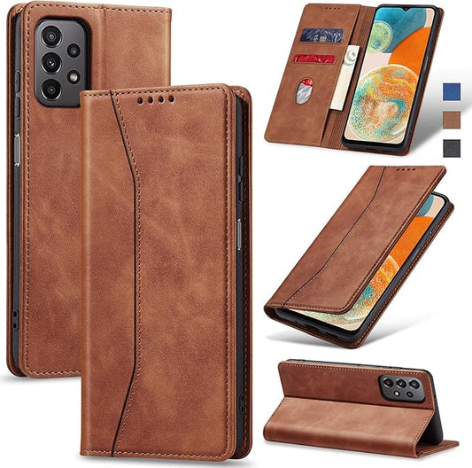 Jasonyu Flip Wallet Case for Samsung Galaxy A23 5G/4G,Leather Magnetic Folio Cover with Card Holder,Kickstand - TPU Shockproof Durable Protective Phone Case,Brown