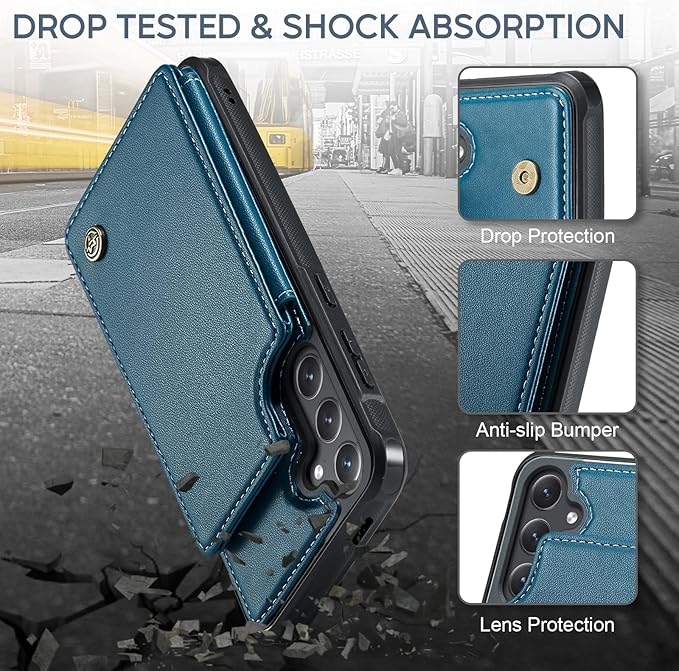 Vinich for Samsung Galaxy S24 Plus Wallet Case with Card Holder, RFID Blocking Credit Slots Kickstand Shockproof Phone Cover for Women Men, Blue