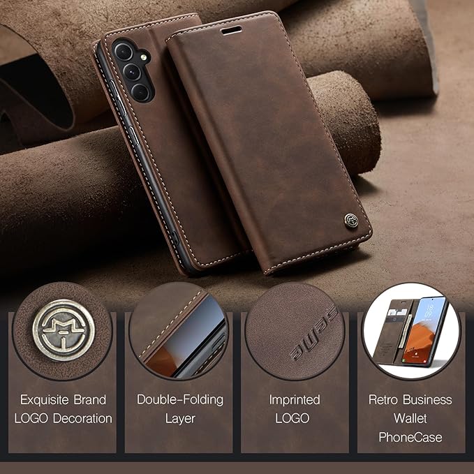 for Samsung Galaxy S23 FE Case, Flip Wallet Leather Case with Card Holder Magnetic Closure Shockproof Kickstand Protective Phone Cases Cover for Samsung S23 FE,Coffee