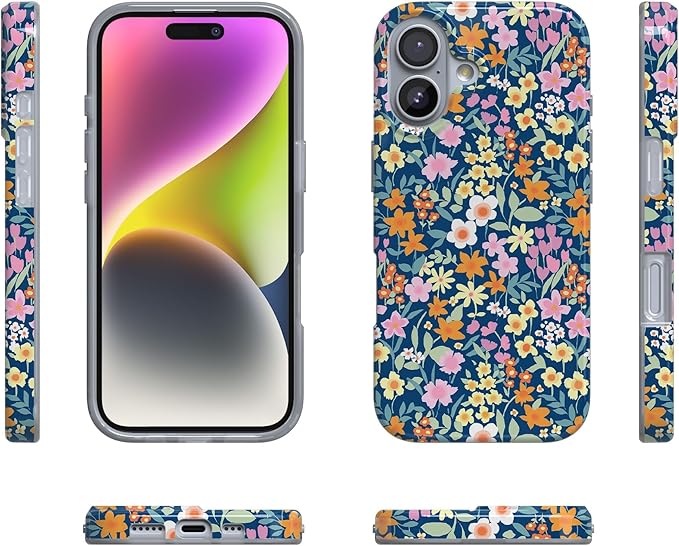 Casely iPhone 17 Case | Full Bloom | Navy Floral | Compatible with MagSafe | Classic Ultra Slim Design