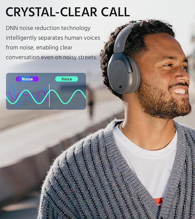 Edifier W830NB Wireless Over Ear Headphones with -45dB Active Noise Cancelling, 94H Playtime, LDAC Hi-Res Sound, Spatial Audio, Fast Charging, Multipoint Connection, Bluetooth V5.4 - Gray