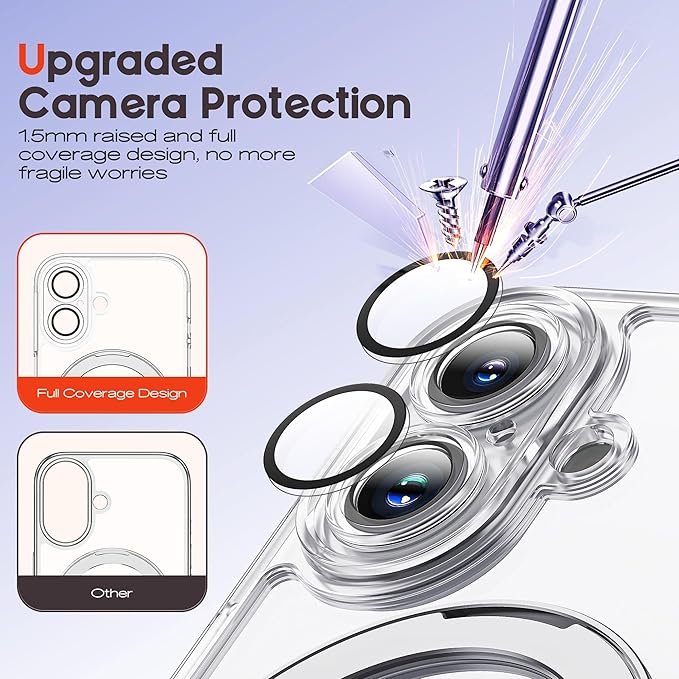 Compatible with Clear iPhone 17 Case with Magnetic Stand [Compatible with Mag-Safe][Full Camera Len Protectors] Shockproof Phone Case for iPhone 17 6.3’’,Clear