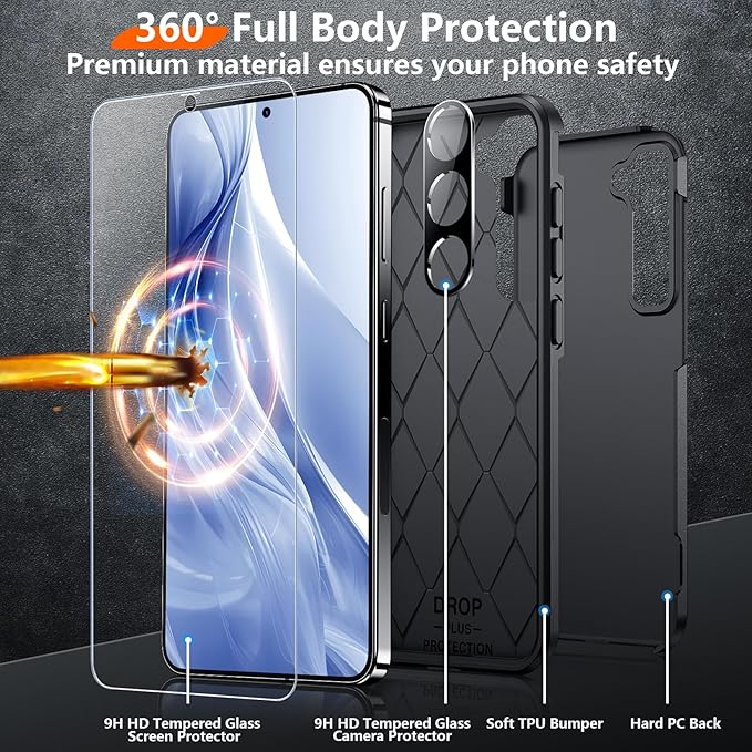 Red2Fire for Samsung Galaxy S25 Plus Case, [Military Grade Shockproof] Heavy Duty Full Body Protection Phone Case for S25 Plus Case 6.7 inch,Black