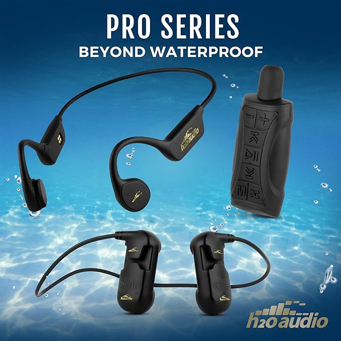 H2O Audio Sonar PRO IPX8 Waterproof Bone Conduction Headphones – Open-Ear MP3 Player with Playlist+ App for Bluetooth Streaming & Custom Playlists – 7hrs Battery for Swimming, Sports.