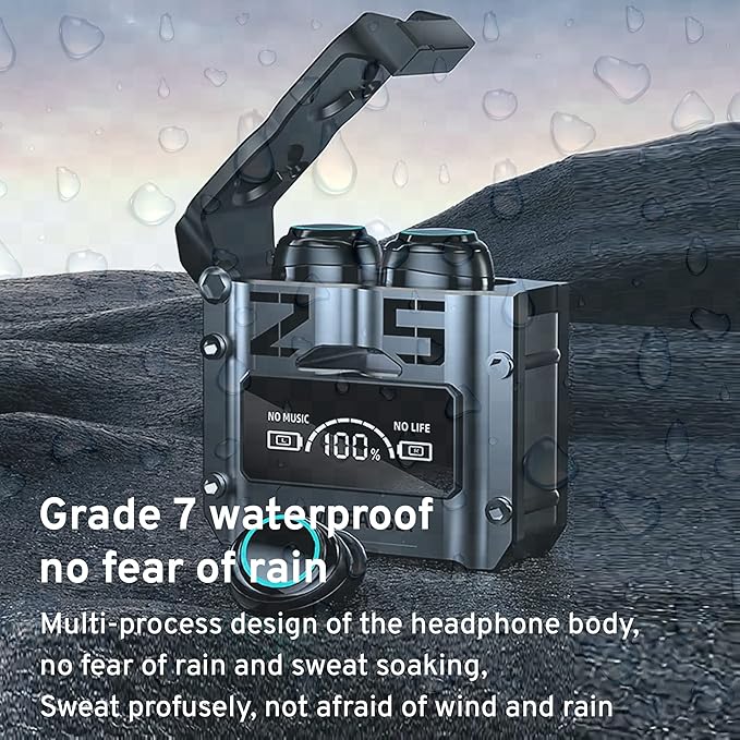 M25 BT5.3 Wireless Sport Earbuds with Environment Noise Cancelling, IPX7 Waterproof, Bluetooth Stereo, 4 Built-in Microphones, Premium Sound and Deep Bass (Black)