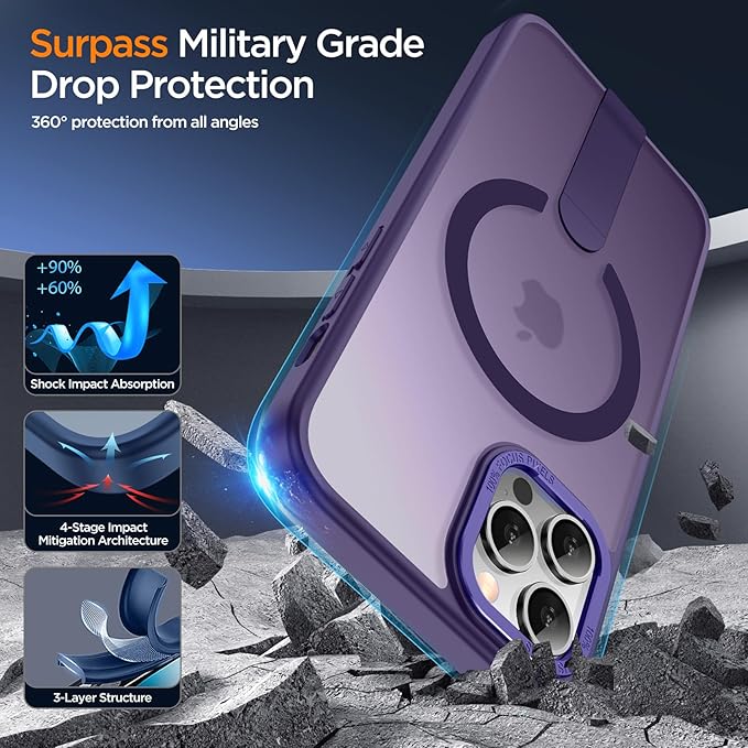 for iPhone 13 Pro Max Case with Kickstand, Compatible with MagSafe, [Invisible Stand] Anti-Slip Shockproof Military-Grade Protection, Magnetic Phone Case for iPhone 13Pro Max (Purple)