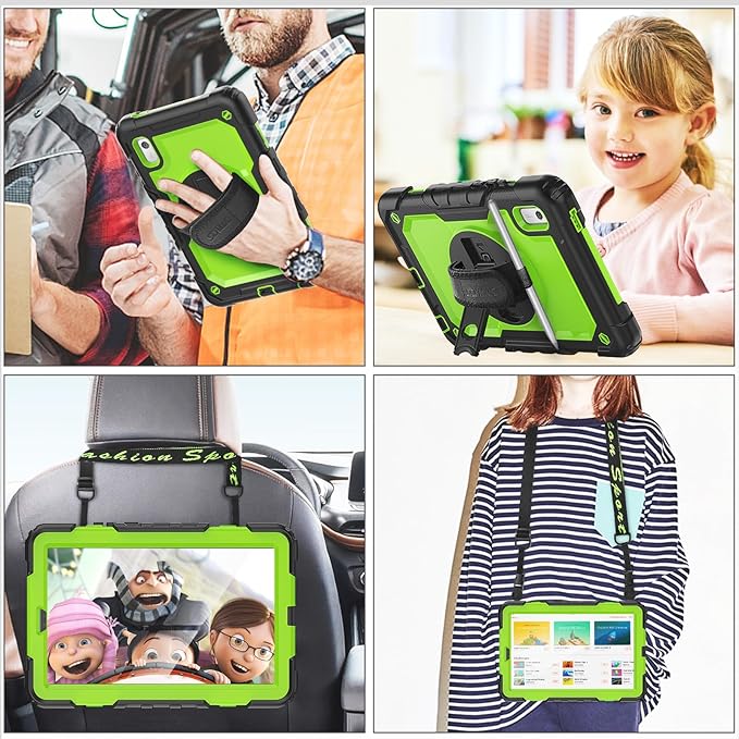 SEYMAC stock Case for Lenovo Tab M9 (TB-310FU) 2023 with Screen Protector, Drop-Proof Protection Cover with 360° Rotating Stand &Strap [Pen Holder] Case for Lenovo Tab M9 9'' (Green+Black)