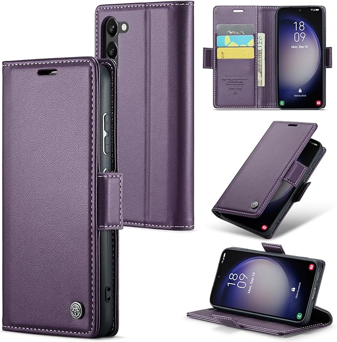 Case for Samsung Galaxy S23 Wallet Case, RFID Blocking PU Leather Flip Folio Cover Card Holder Kickstand Shockproof Phone Case Compatible with Samsung Galaxy S23, Purple